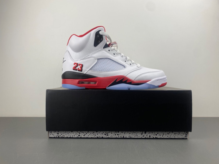 OFF WHITE AIR JORDAN 5 FIRE RED BLACK TONGUE - HQ7978-101