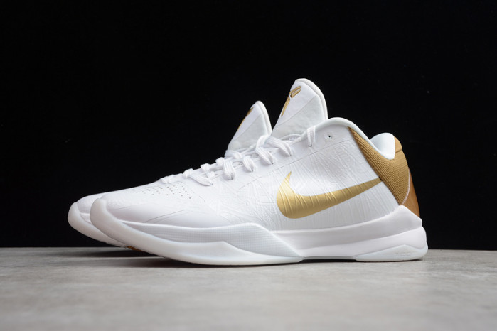 zoom kobe 5 big stage home white/metallic gold 386429-108
