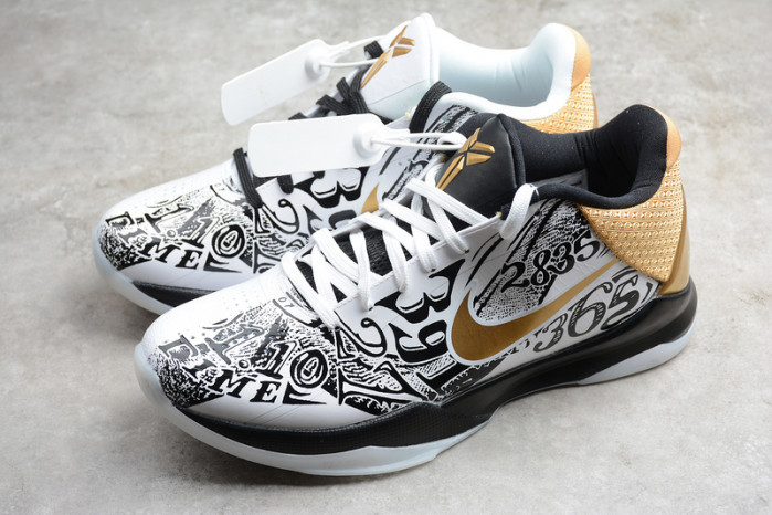 kobe 5 protro black/white/gold ct8044-100
